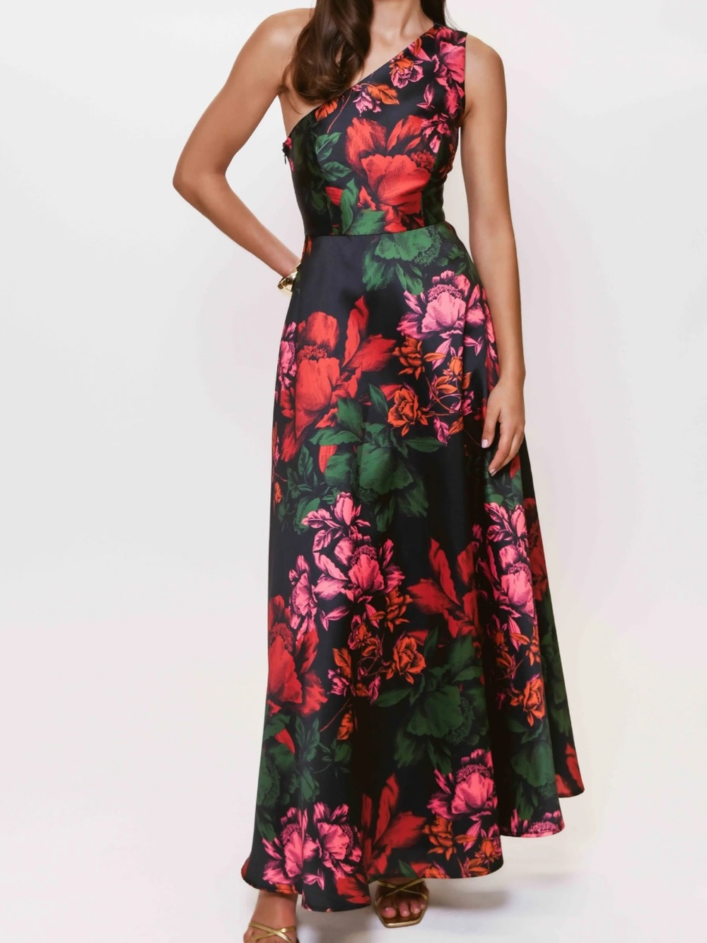 Hutch Cassandra One Shoulder Floral Mikado A-Line Maxi Gown NWT - Picture 1 of 4